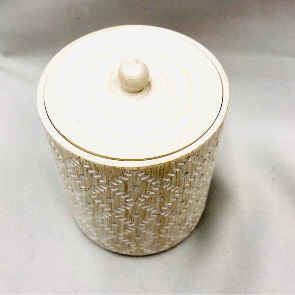 NWOT AMG Global Bathroom Accessories Container Mosaic Tan and White Pattern - Picture 14 of 16